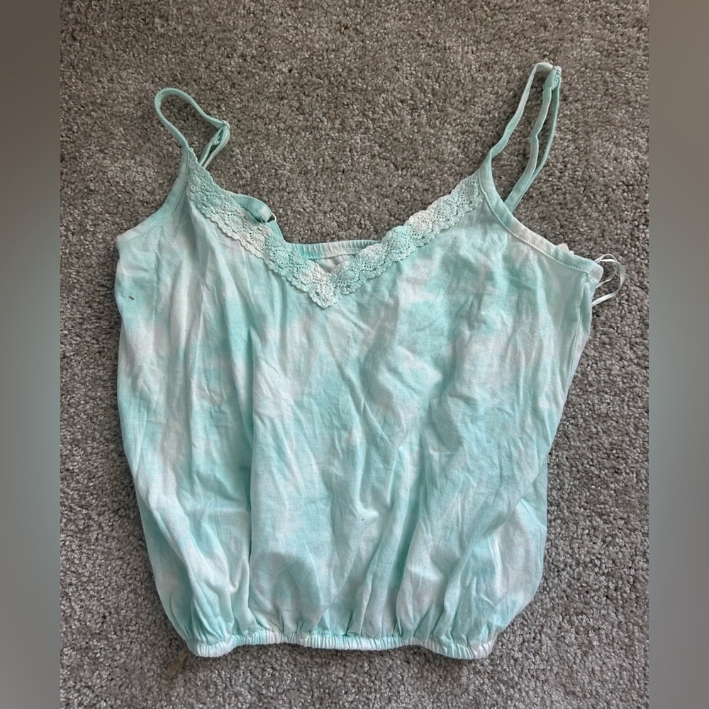 NWT Mint Blue Lace Trim Crop Top